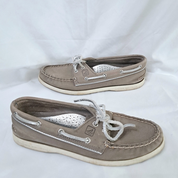 Sperry Top Sider Slip On Boat Shoes Leather Upper Brown Gray Hue Preppy Nautical - Picture 1 of 10